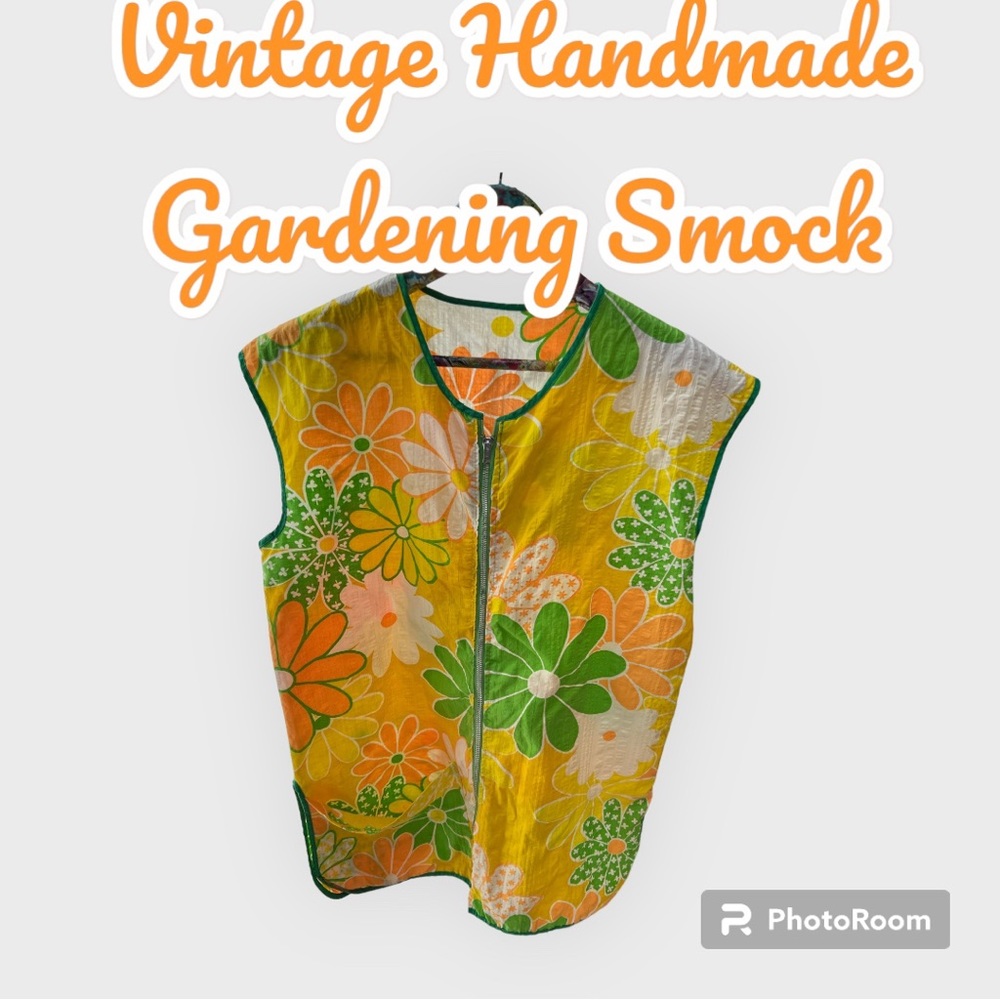 Vintage 60-70s Mod Apron Gardening Craft Smock HandSewn Hippie Flower Power OOAK